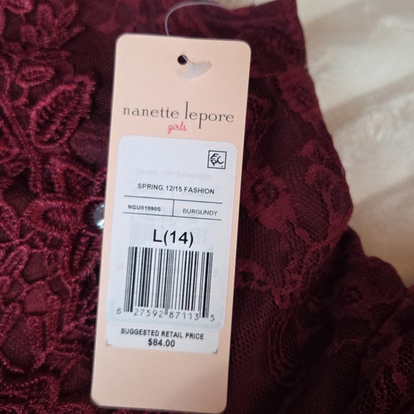 NANNETTE LEPORE NEW Girls L 14 BURGUNDY Sleeveless Floral Dress NWT - Picture 4 of 9